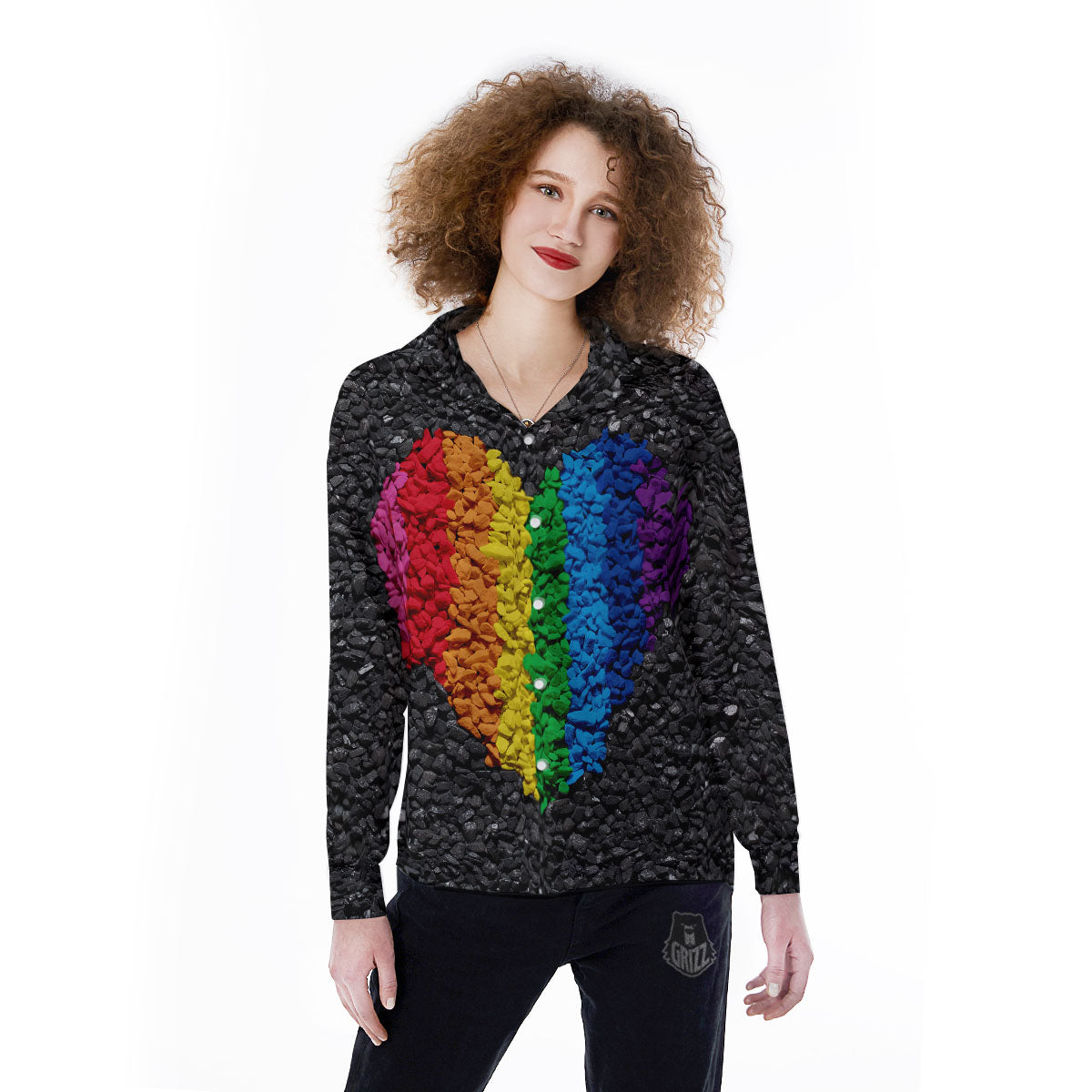 Rainbow Heart Stones LGBT Pride Print Women's Long Sleeve Shirts-grizzshop