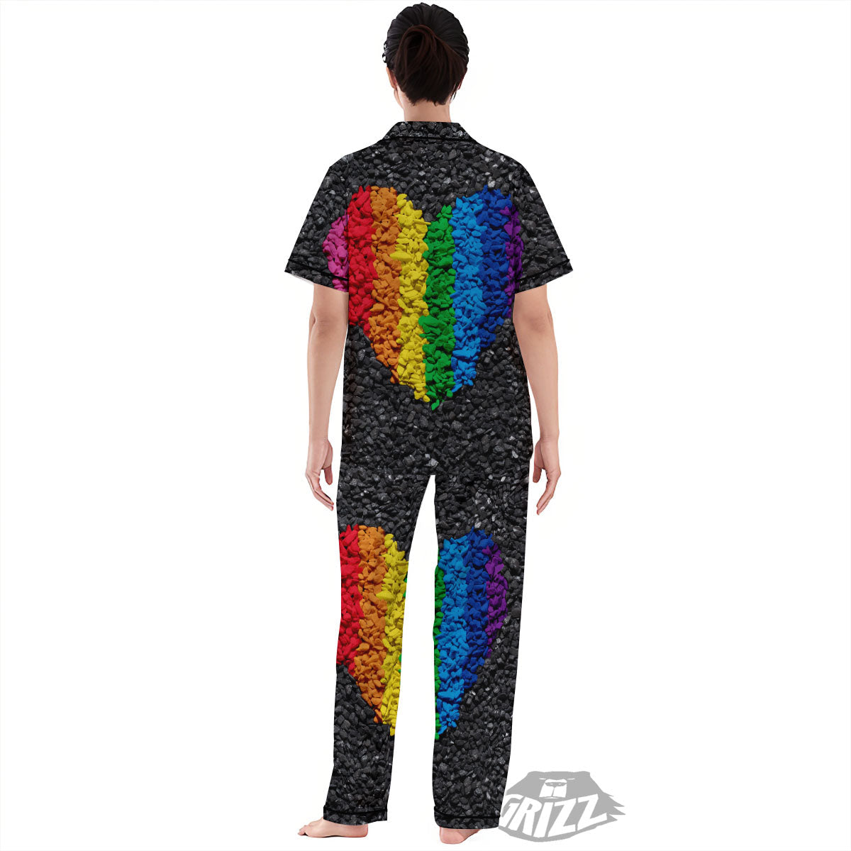 Rainbow Heart Stones LGBT Pride Print Women's Pajamas Set-grizzshop