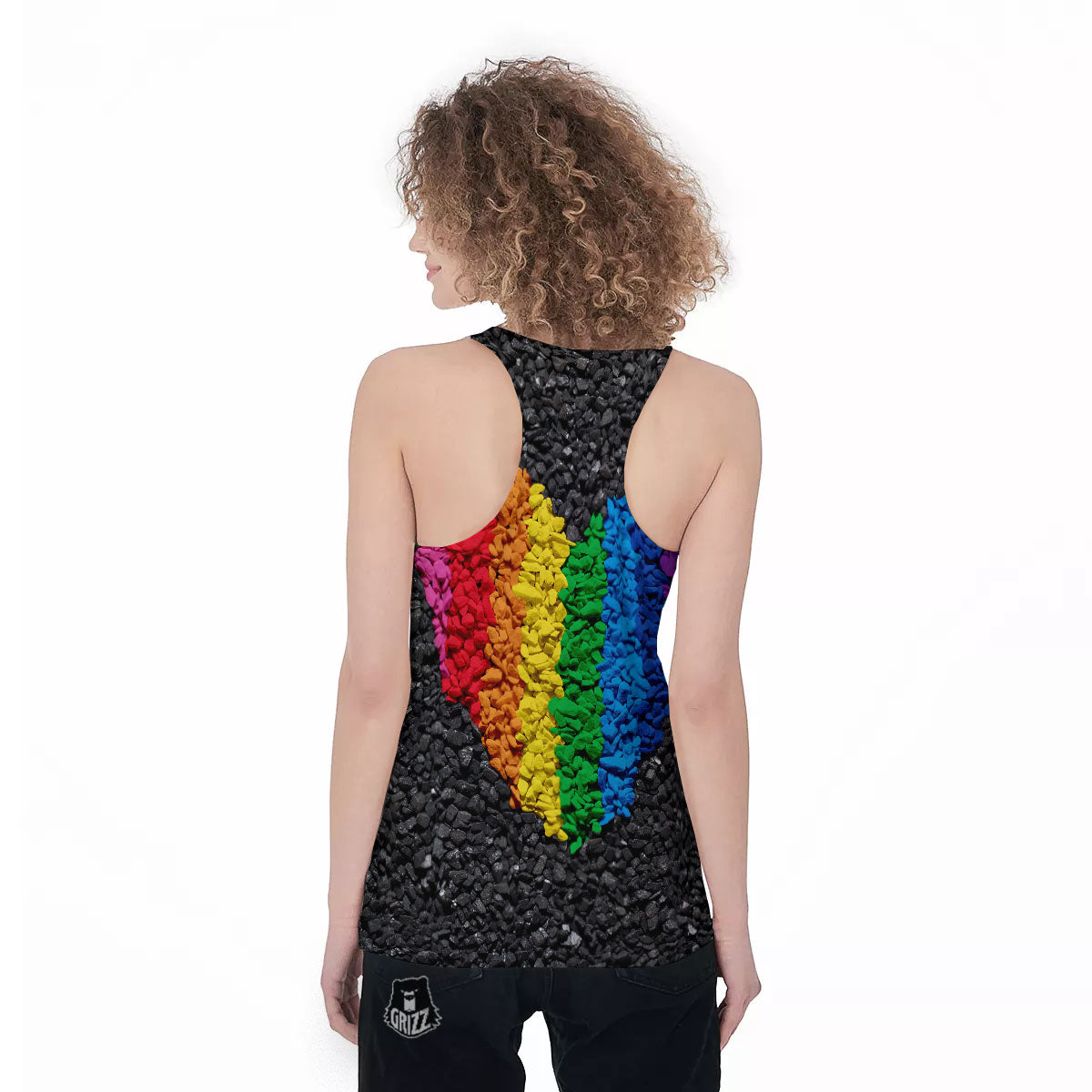 Rainbow Heart Stones LGBT Pride Print Women's Racerback Tank Top-grizzshop