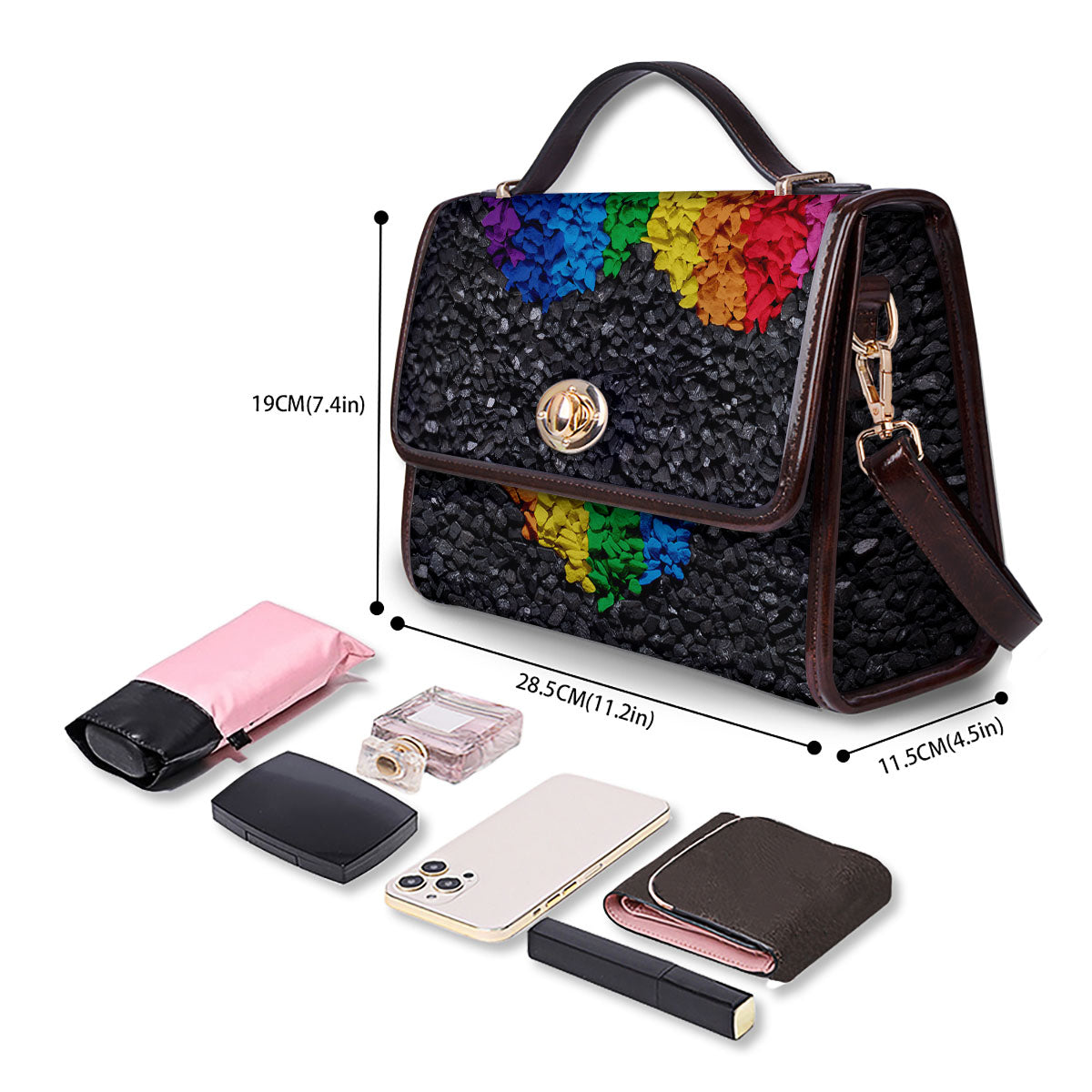 Rainbow Heart Stones LGBT Pride Print Women's Satchel Bag-grizzshop