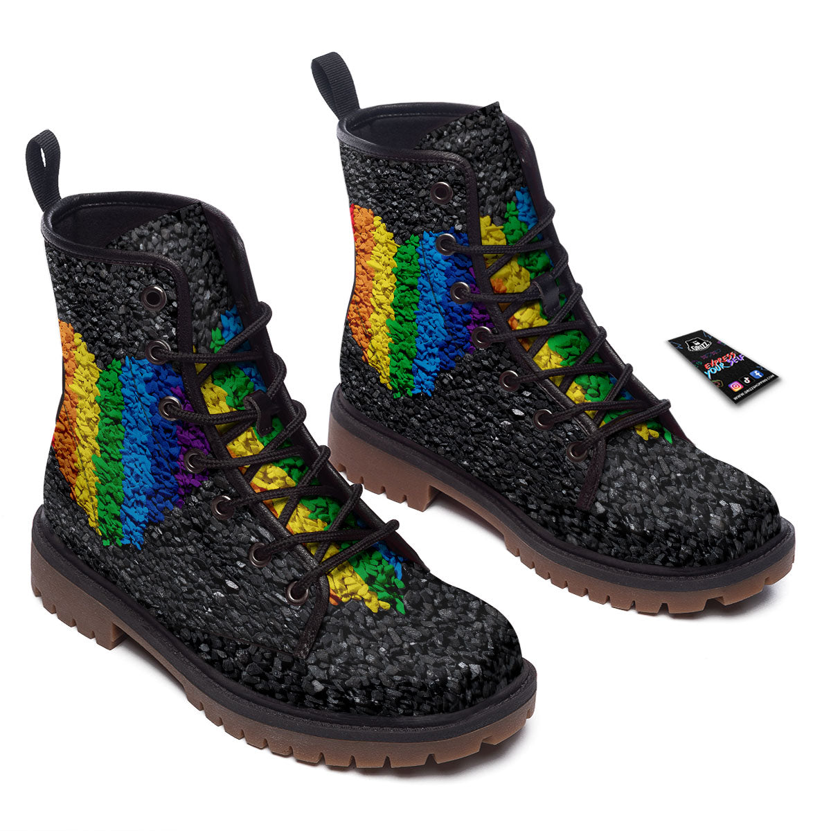 Rainbow Heart Stones LGBT Pride Print Work Boots-grizzshop