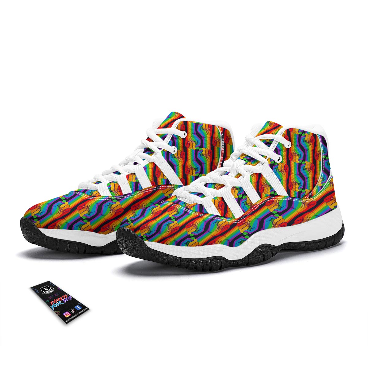 Rainbow Lgbt Patterm Print White Bball Shoes-grizzshop