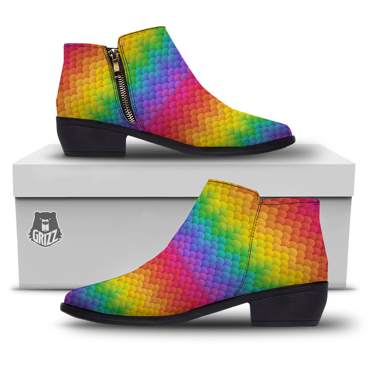 Rainbow Light Blobs Print Pattern Ankle Boots-grizzshop