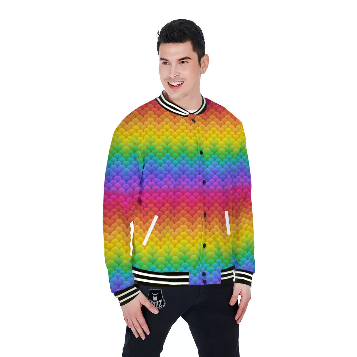 Rainbow Light Blobs Print Pattern Baseball Jacket-grizzshop