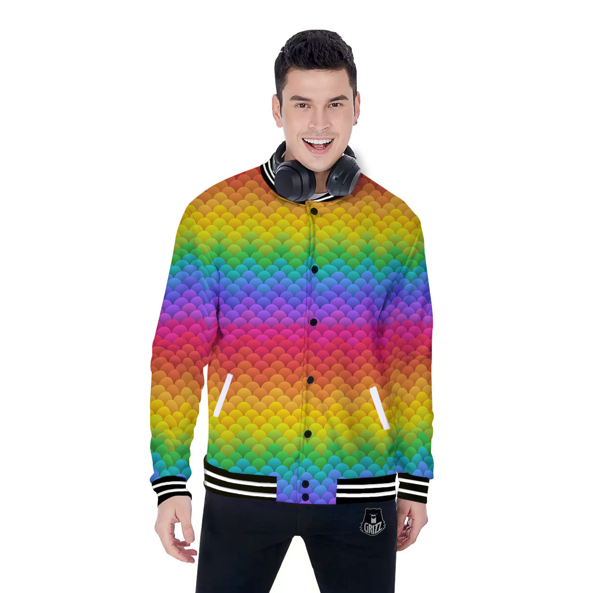 Rainbow Light Blobs Print Pattern Baseball Jacket-grizzshop