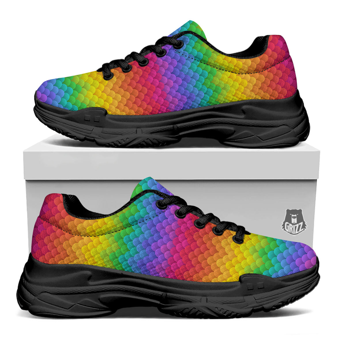 Rainbow Light Blobs Print Pattern Black Chunky Shoes-grizzshop