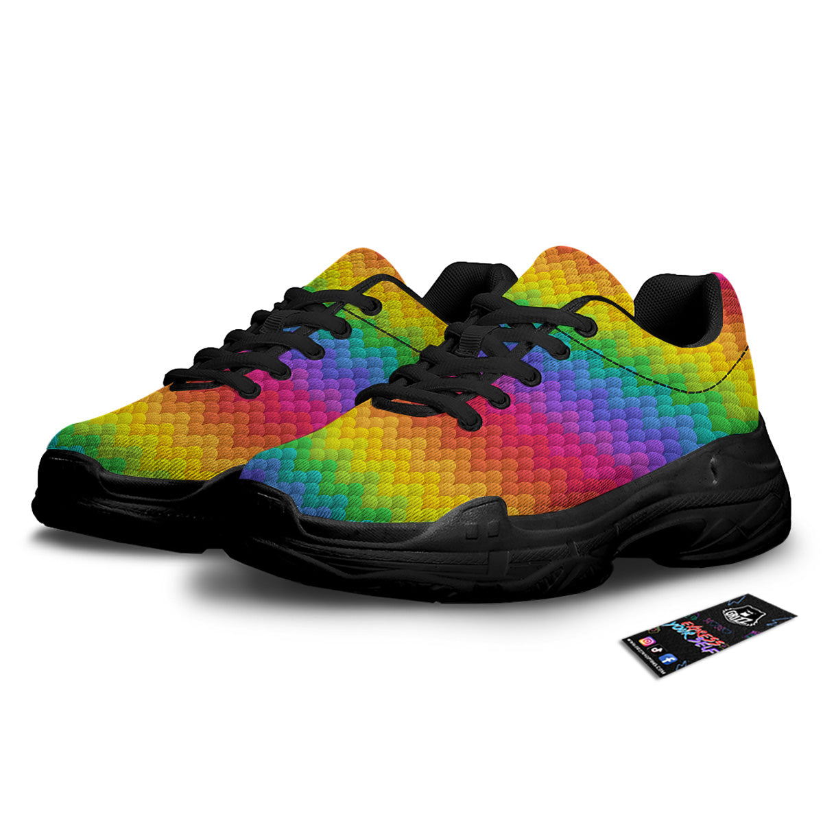 Rainbow Light Blobs Print Pattern Black Chunky Shoes-grizzshop