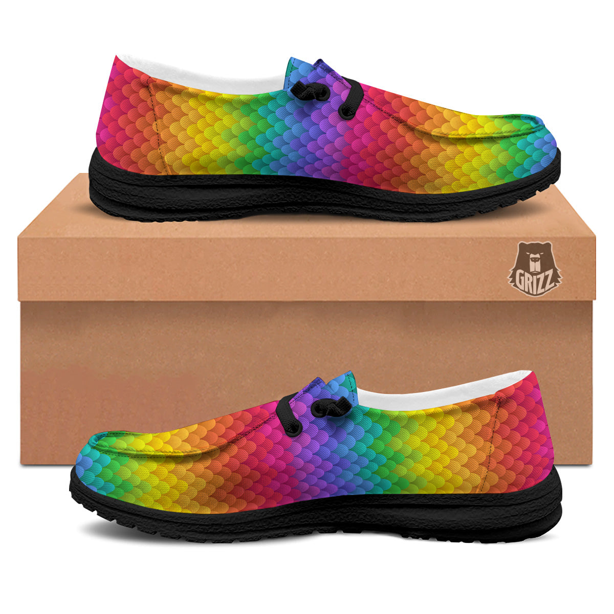 Rainbow Light Blobs Print Pattern Black Loafers-grizzshop