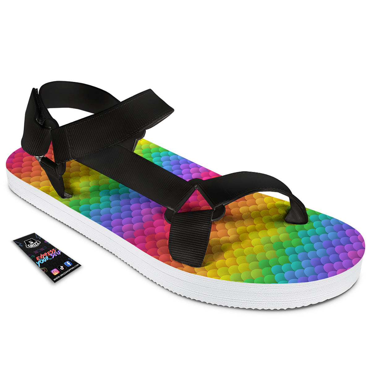 Rainbow Light Blobs Print Pattern Black Open Toe Sandals-grizzshop