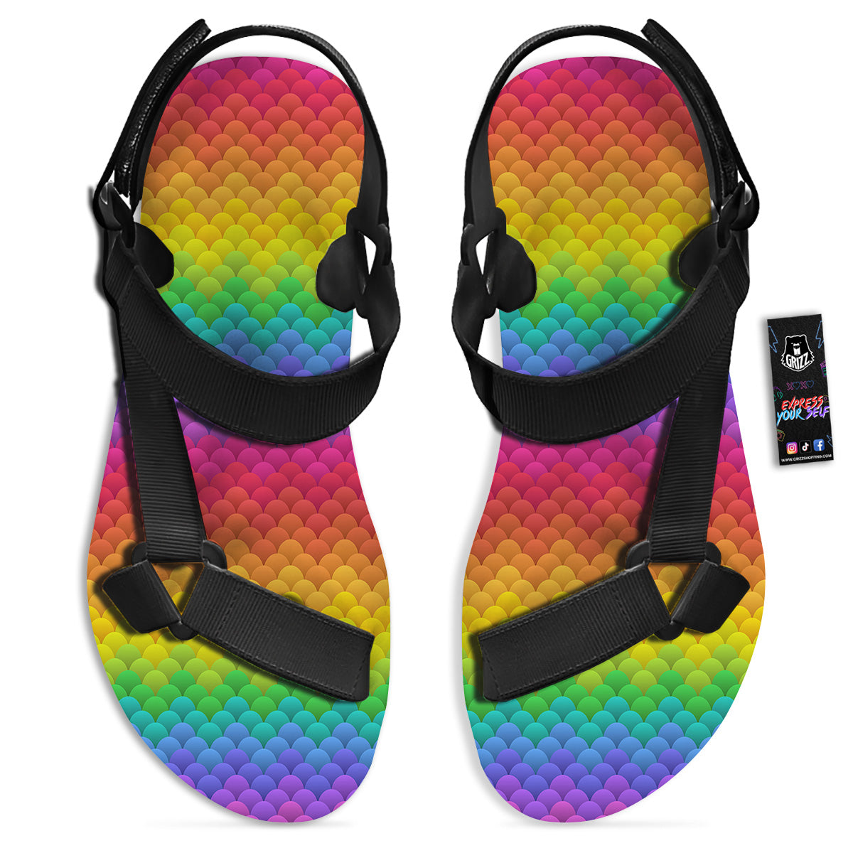 Rainbow Light Blobs Print Pattern Black Open Toe Sandals-grizzshop