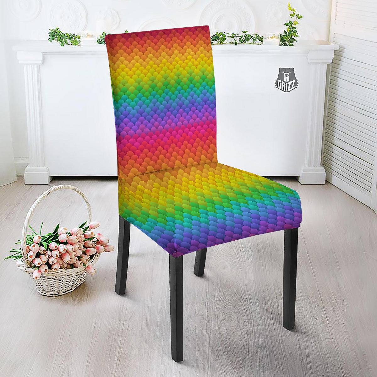 Rainbow Light Blobs Print Pattern Dining Chair Slipcover-grizzshop