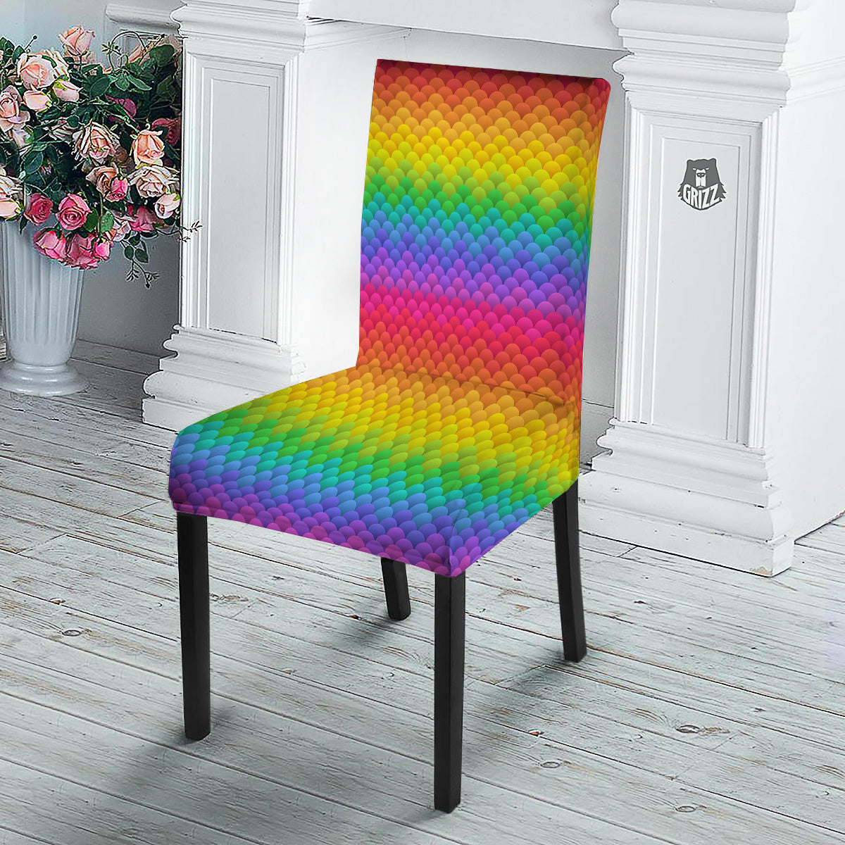 Rainbow Light Blobs Print Pattern Dining Chair Slipcover-grizzshop
