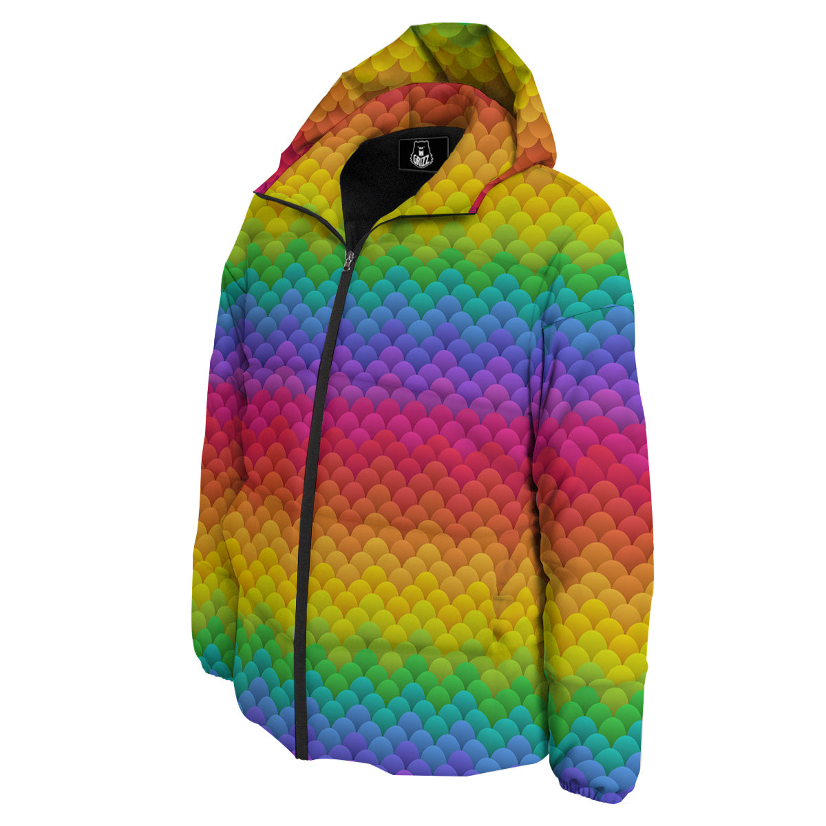 Grizzshopping Neon Rainbow Light Blobs Print Pattern Down Jacket