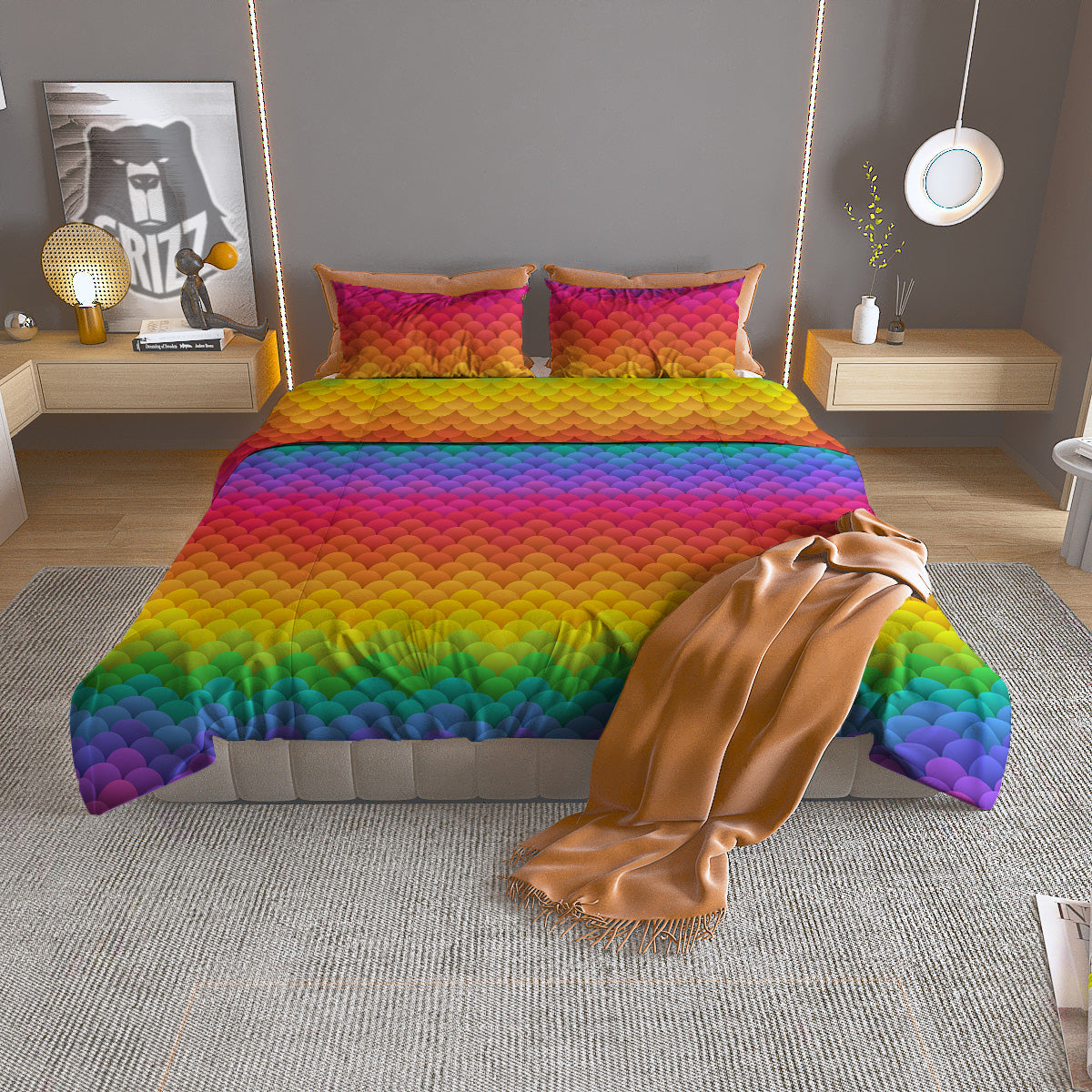 Rainbow Light Blobs Print Pattern Duvet Cover Bedding Set