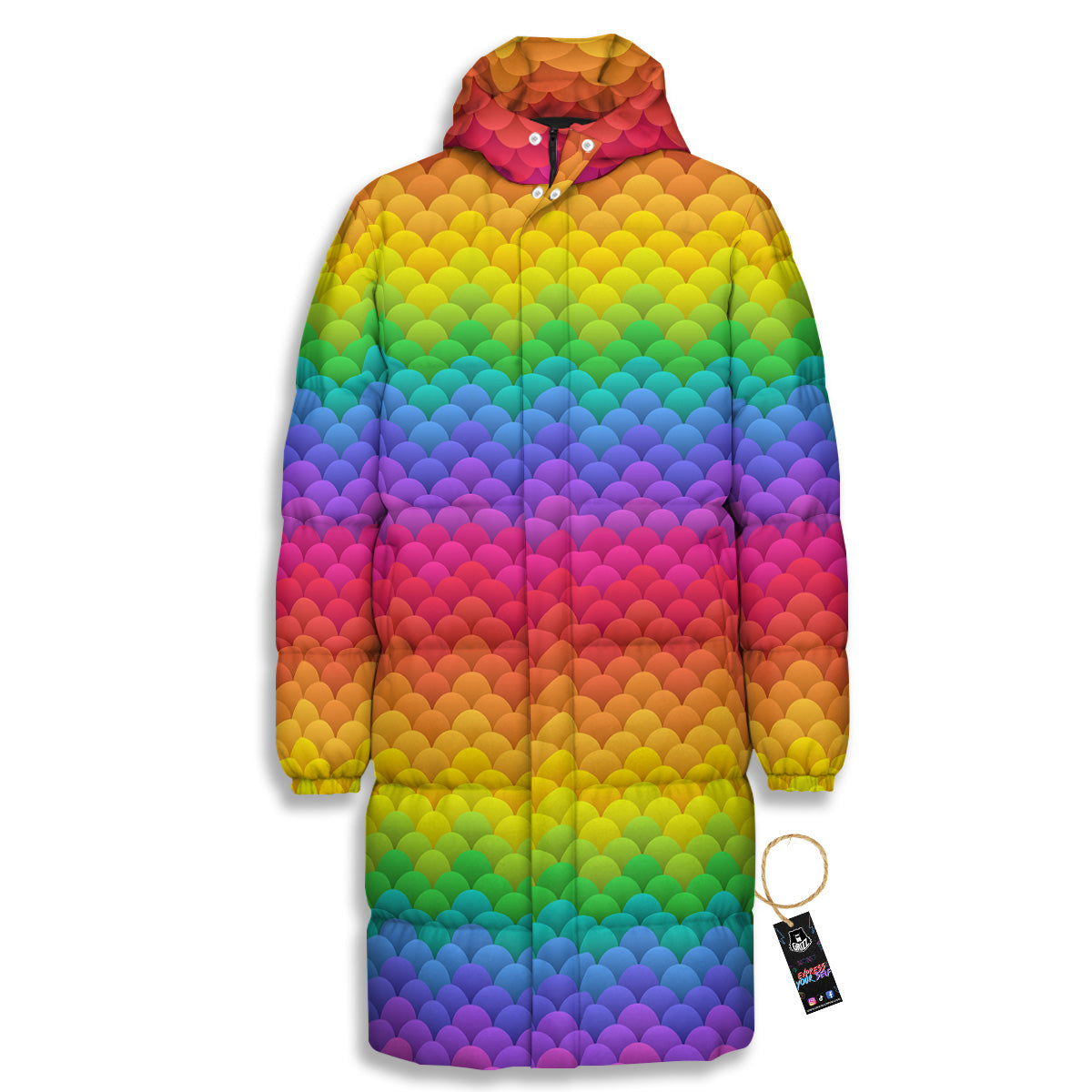 Rainbow Light Blobs Print Pattern Long Down Jacket-grizzshop