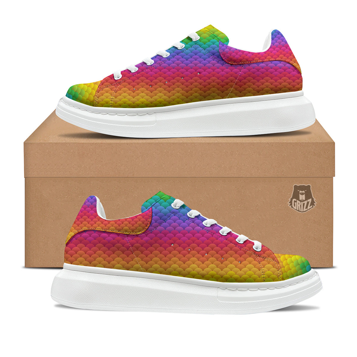 Rainbow Light Blobs Print Pattern Platform Shoes-grizzshop