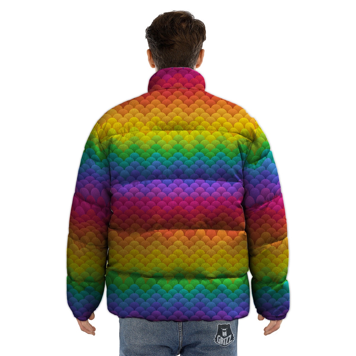 Rainbow Light Blobs Print Pattern Puffer Jacket-grizzshop