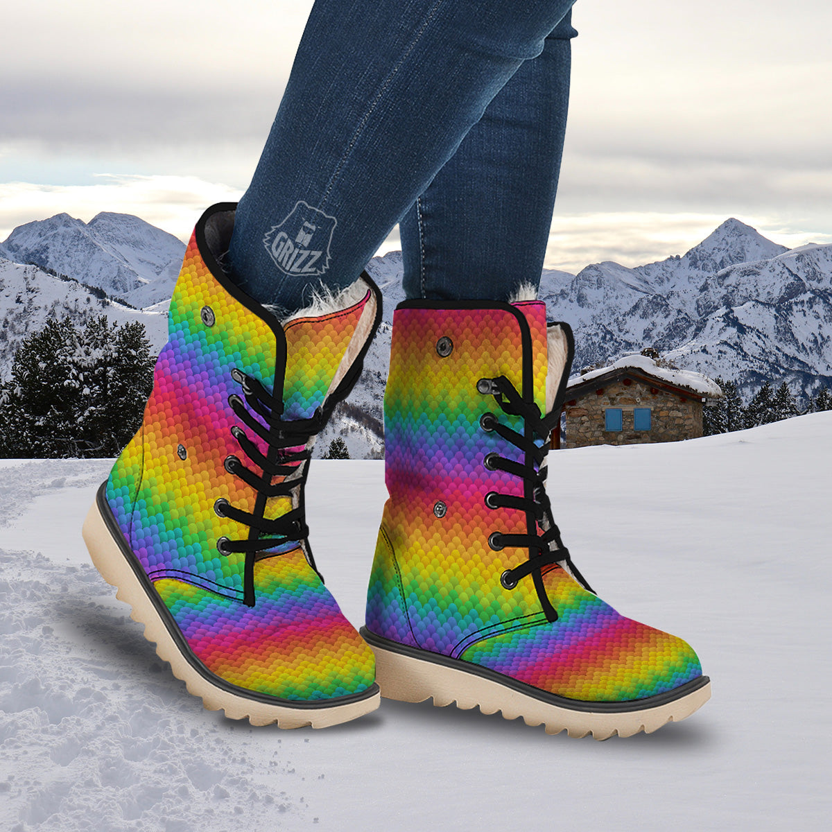 Rainbow Light Blobs Print Pattern Snow Boots-grizzshop