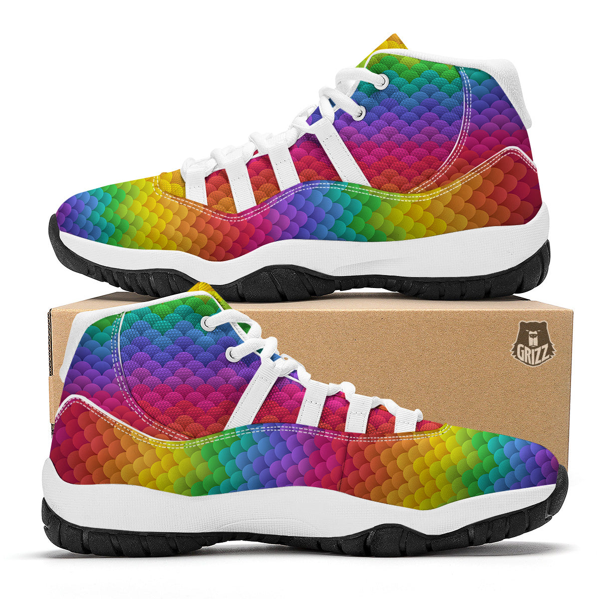 Rainbow Light Blobs Print Pattern White Bball Shoes-grizzshop