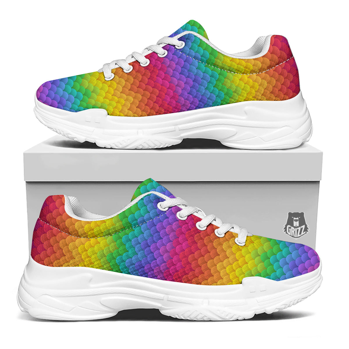 Rainbow Light Blobs Print Pattern White Chunky Shoes-grizzshop