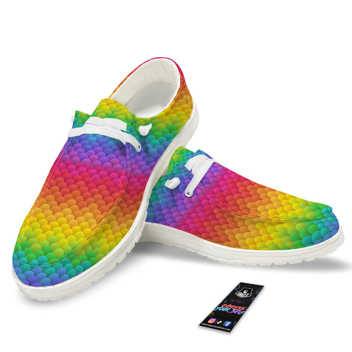 Rainbow Light Blobs Print Pattern White Loafers-grizzshop