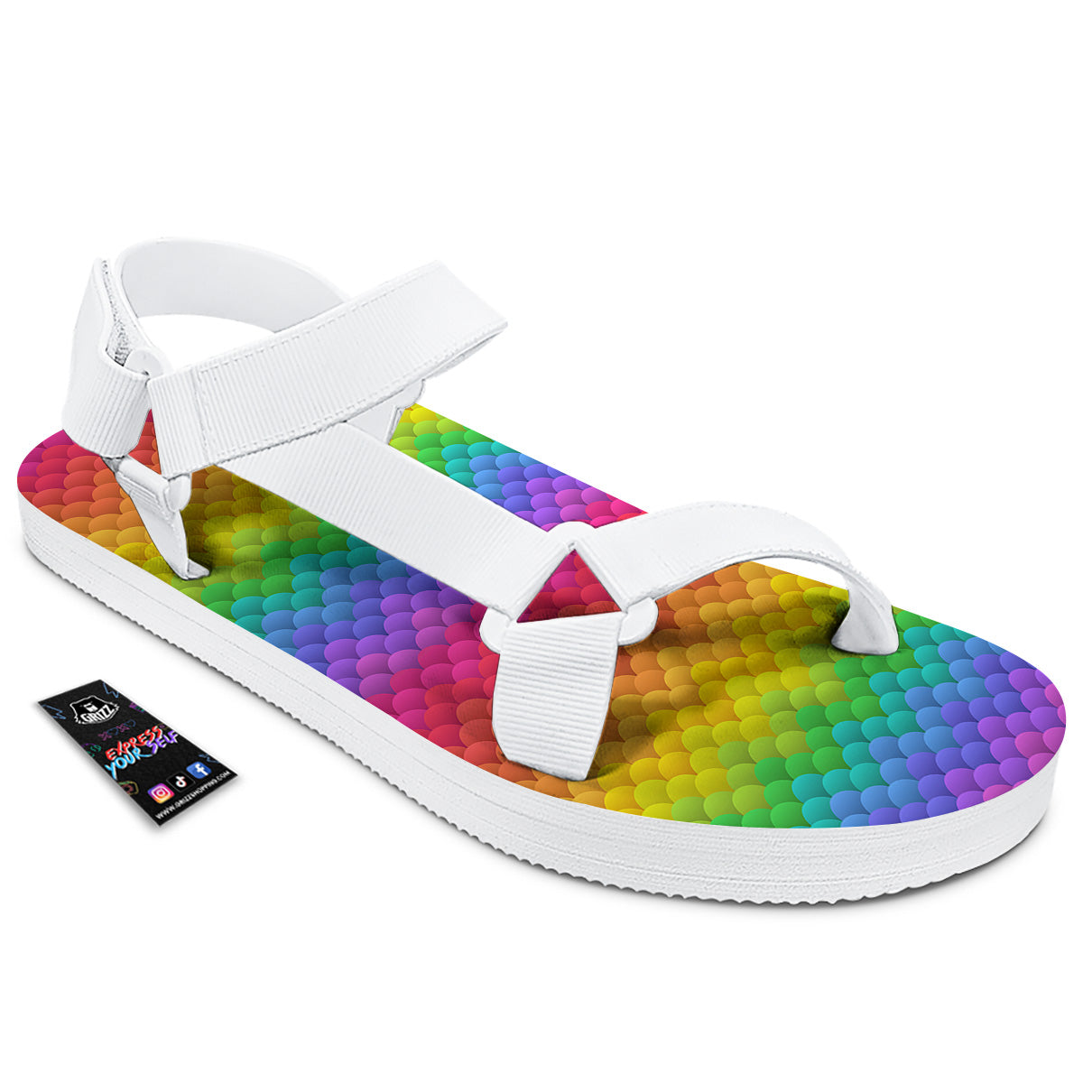 Rainbow Light Blobs Print Pattern White Open Toe Sandals-grizzshop