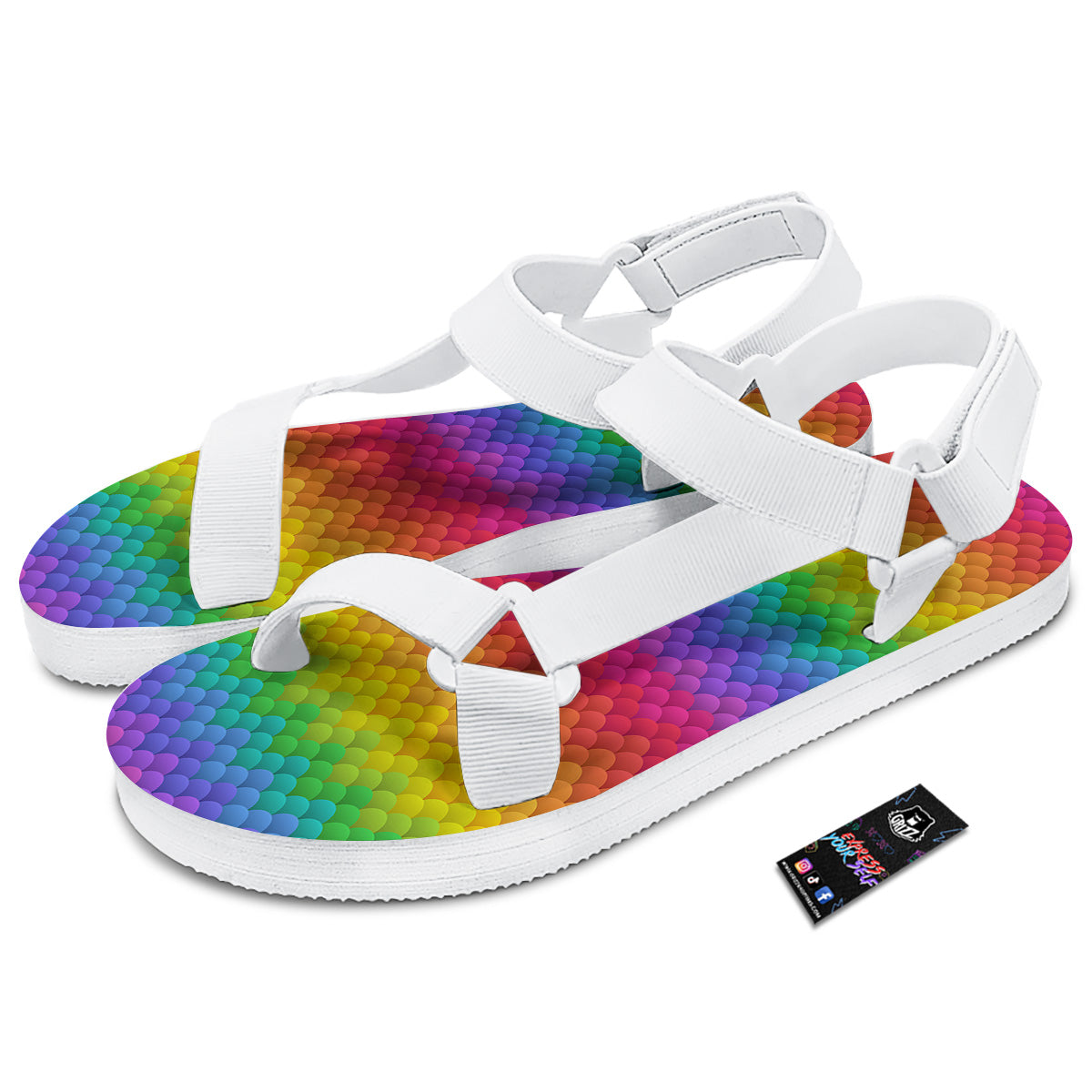 Rainbow Light Blobs Print Pattern White Open Toe Sandals-grizzshop