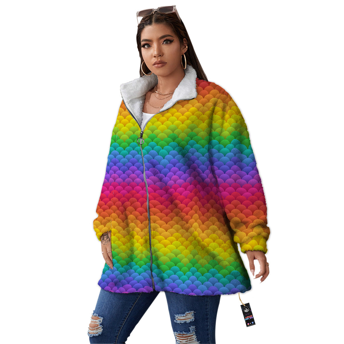 Rainbow Light Blobs Print Pattern Women's Sherpa Jacket-grizzshop