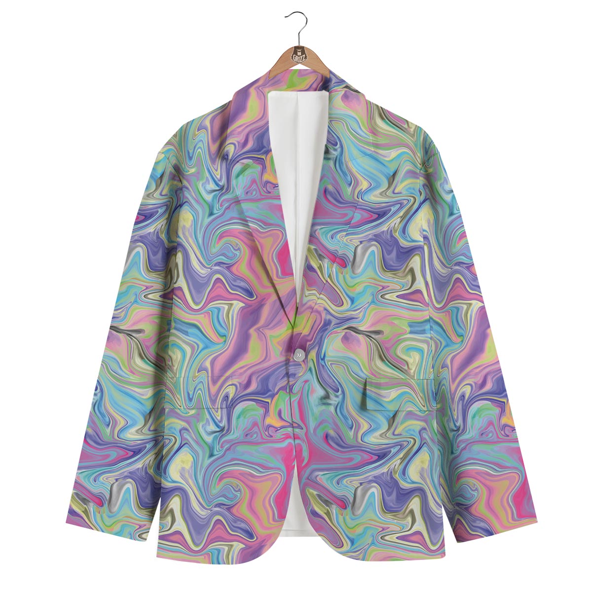 Rainbow Marble Pattern Print Men's Blazer-grizzshop