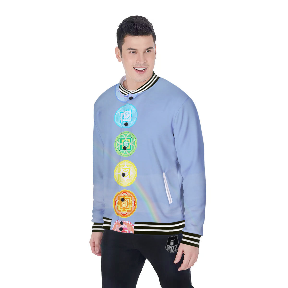 Rainbow Of Life Seven Chakras Print Baseball Jacket-grizzshop