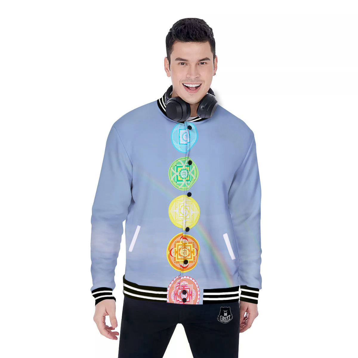 Rainbow Of Life Seven Chakras Print Baseball Jacket-grizzshop