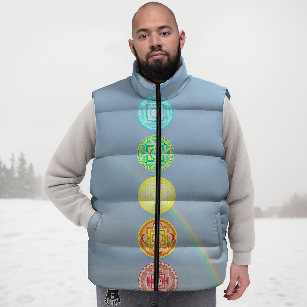 Rainbow Of Life Seven Chakras Print Down Vest