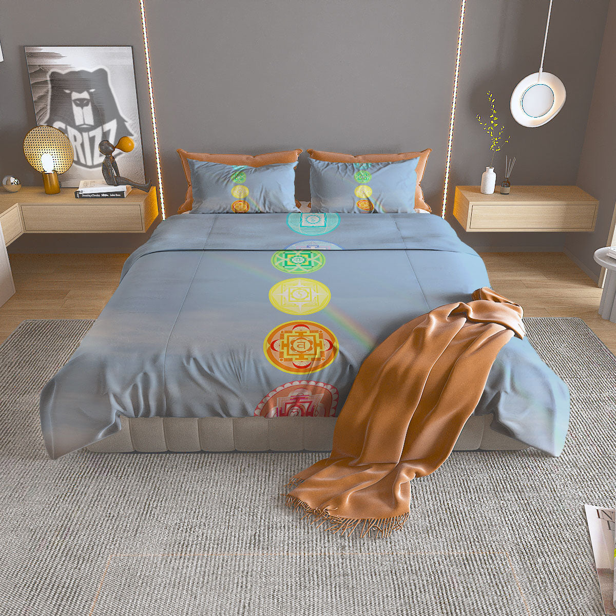 Pumpkin Wave Print Pattern Duvet Cover Bedding Set