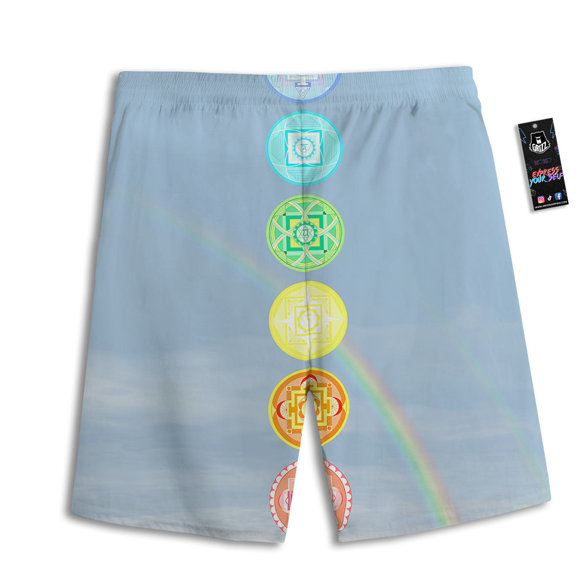 Rainbow Of Life Seven Chakras Print Men's Athletic Shorts