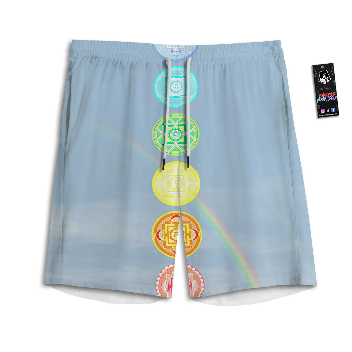 Rainbow Of Life Seven Chakras Print Men's Athletic Shorts