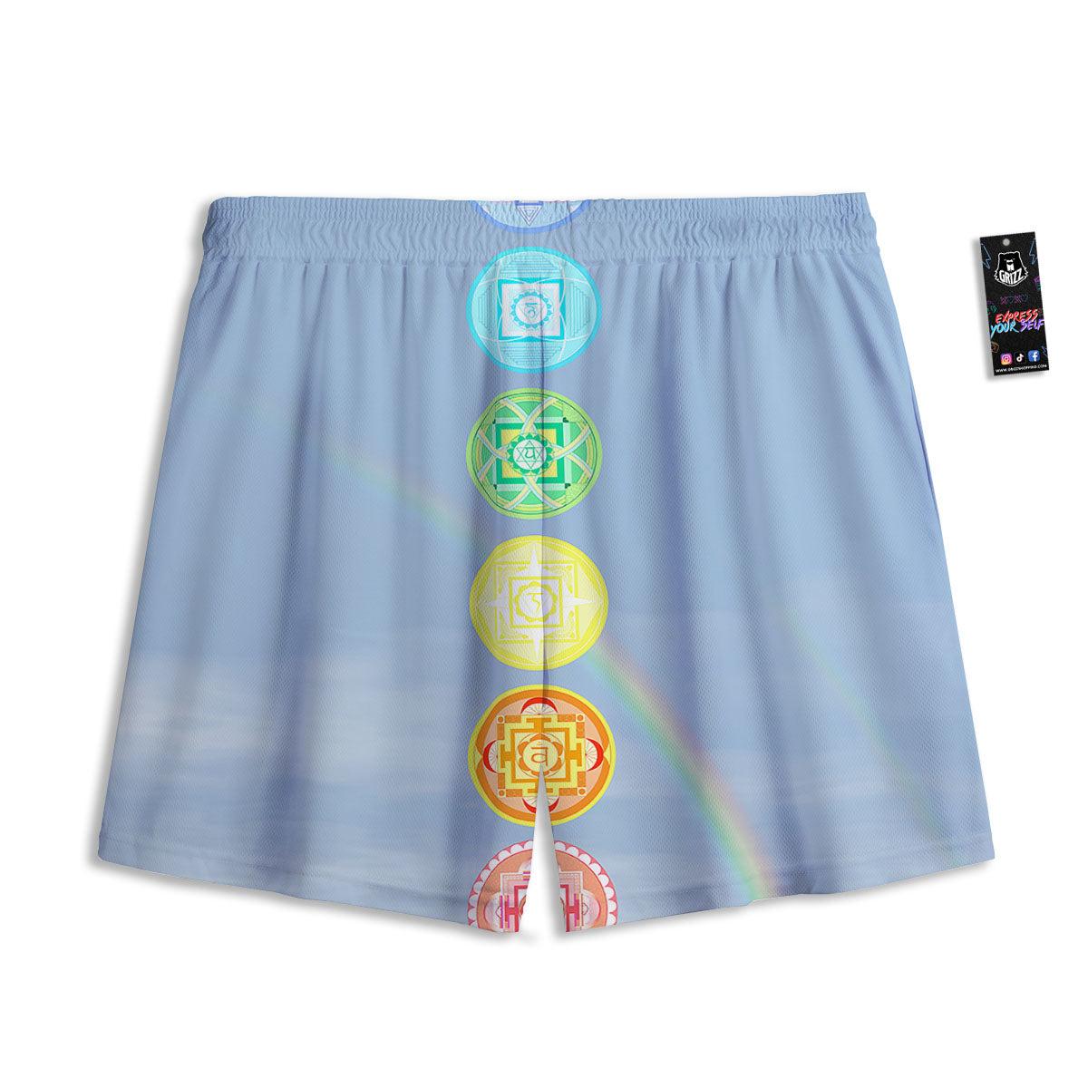 Rainbow Of Life Seven Chakras Print Mesh Shorts