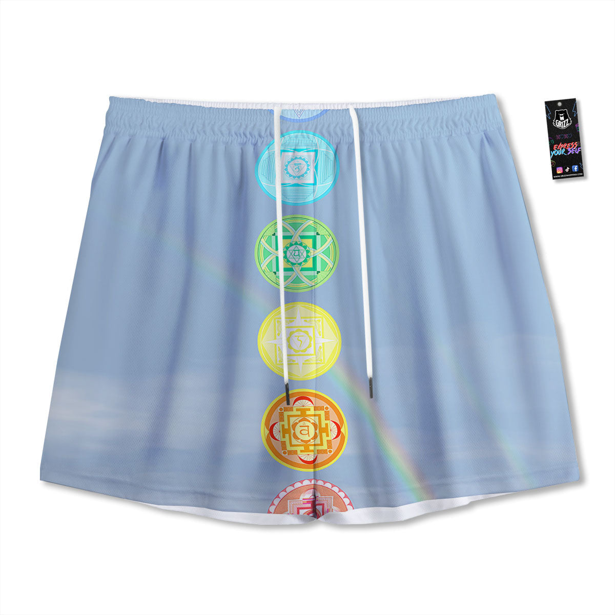 Rainbow Of Life Seven Chakras Print Mesh Shorts