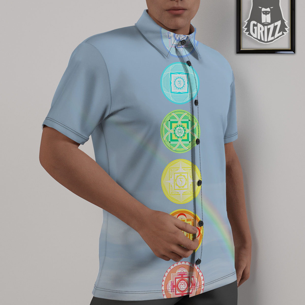 Rainbow Of Life Seven Chakras Print Untucked Shirts-grizzshop