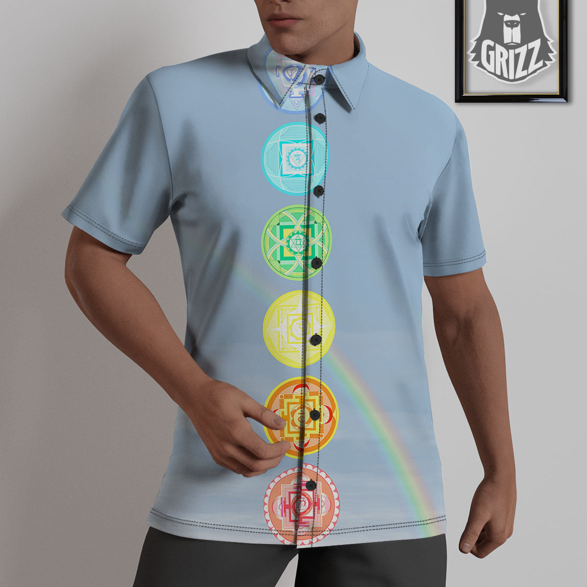 Rainbow Of Life Seven Chakras Print Untucked Shirts-grizzshop