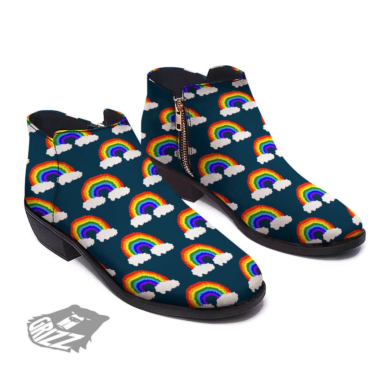 Rainbow Pixel Print Pattern Ankle Boots-grizzshop