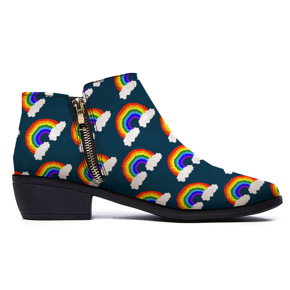 Rainbow Pixel Print Pattern Ankle Boots-grizzshop