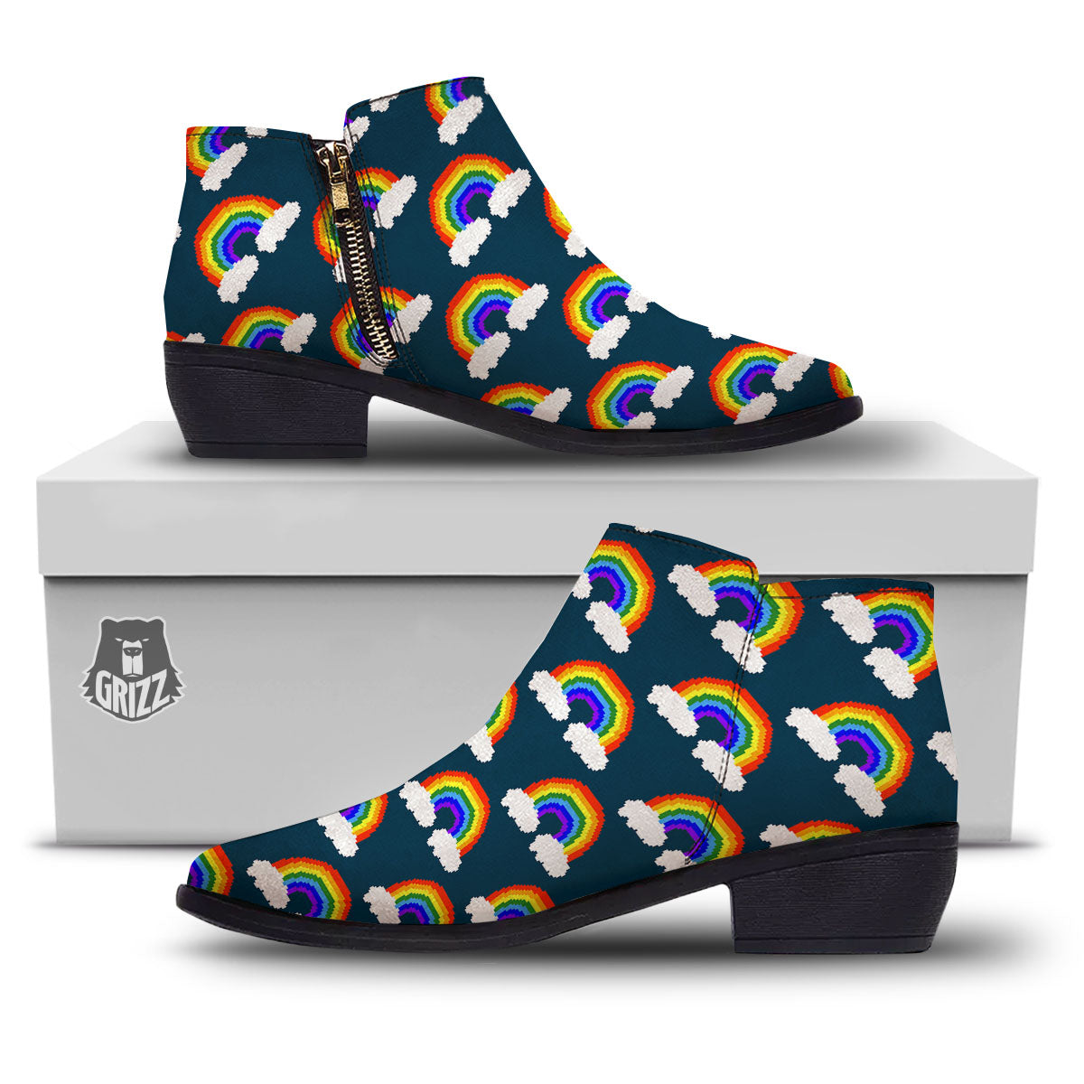 Rainbow Pixel Print Pattern Ankle Boots-grizzshop