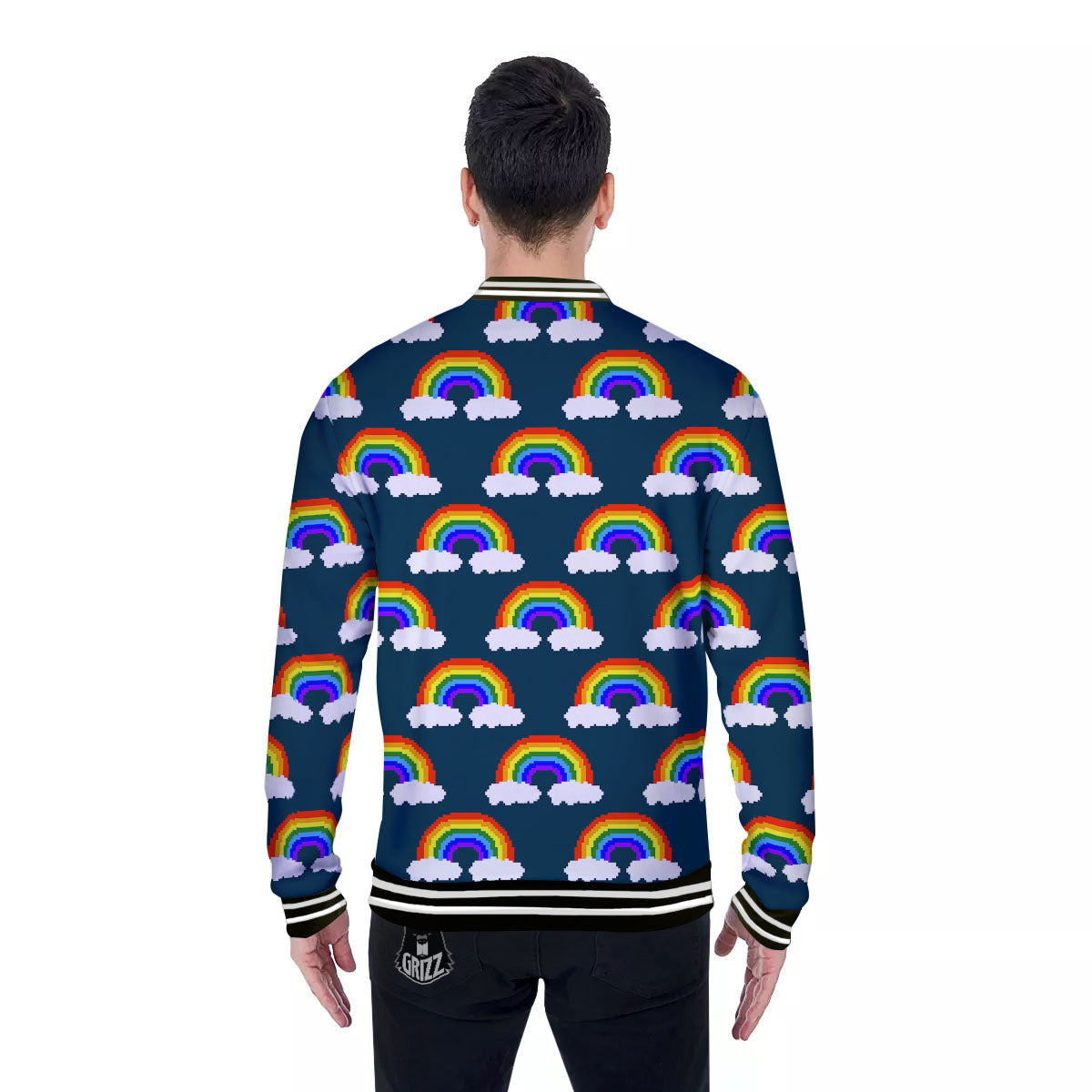 Rainbow Pixel Print Pattern Baseball Jacket-grizzshop