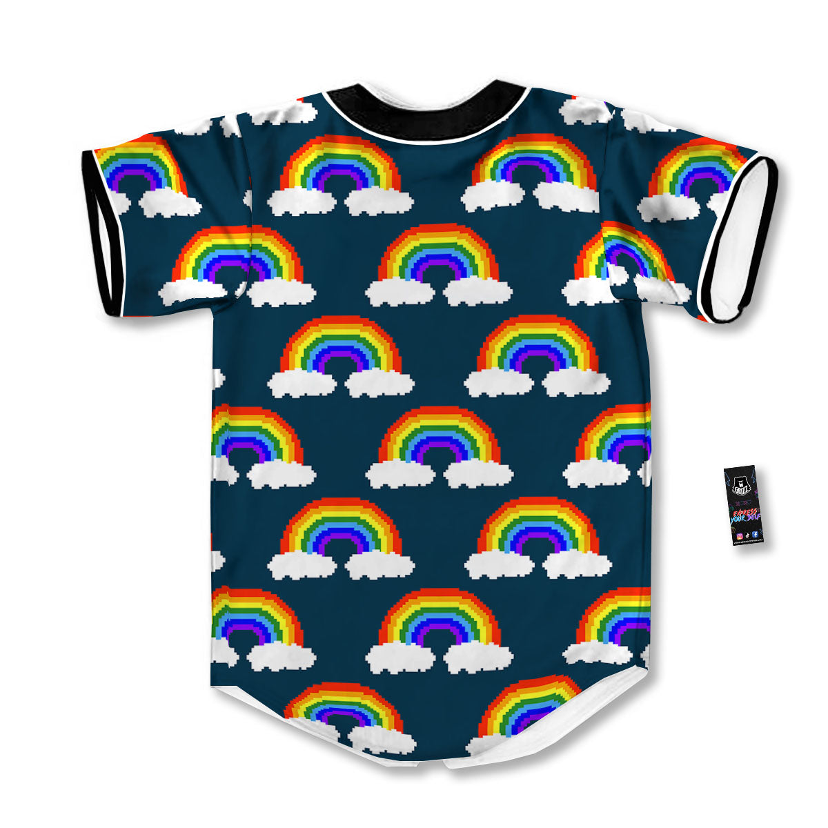 Rainbow Pixel Print Pattern Baseball Jersey-grizzshop