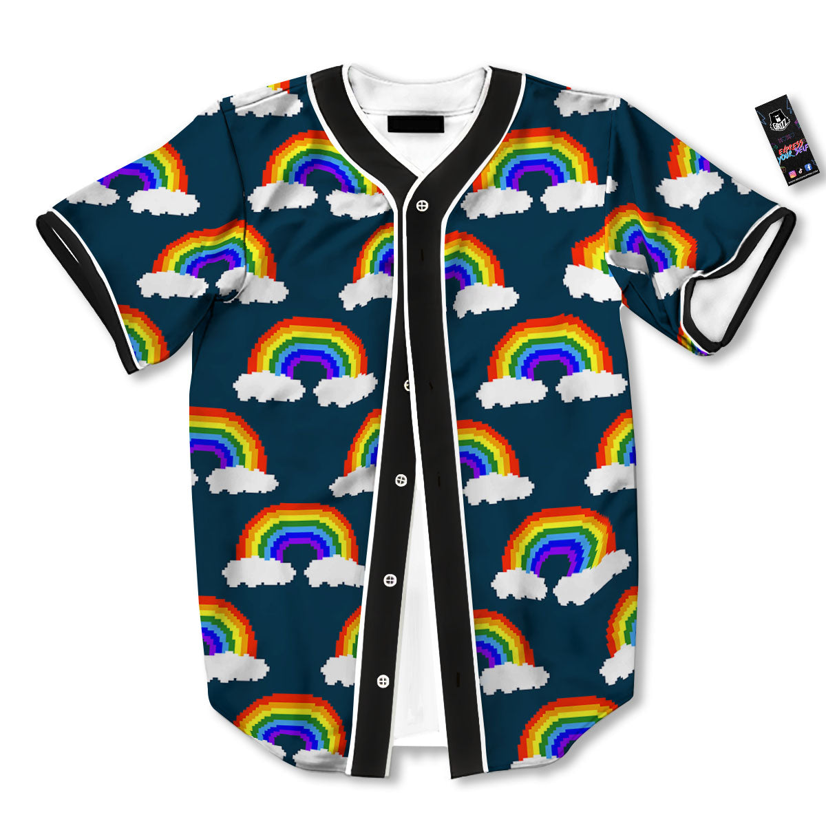 Rainbow Pixel Print Pattern Baseball Jersey-grizzshop