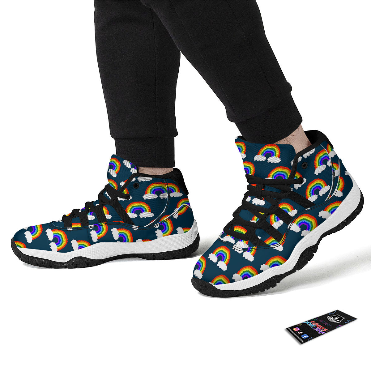 Rainbow Pixel Print Pattern Black Bball Shoes-grizzshop