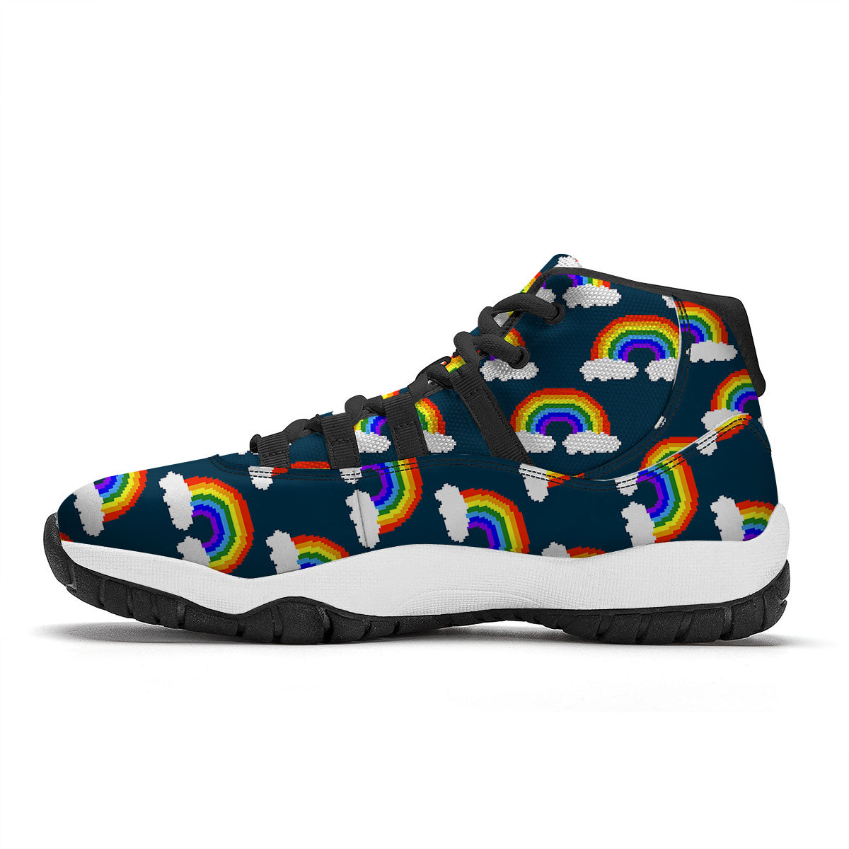 Rainbow Pixel Print Pattern Black Bball Shoes-grizzshop
