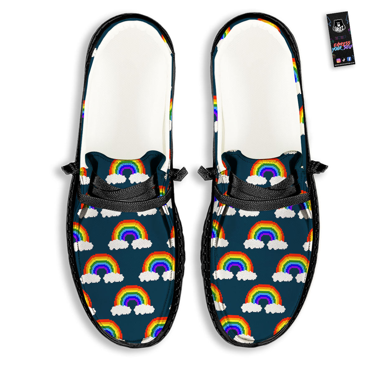 Rainbow Pixel Print Pattern Black Loafers-grizzshop