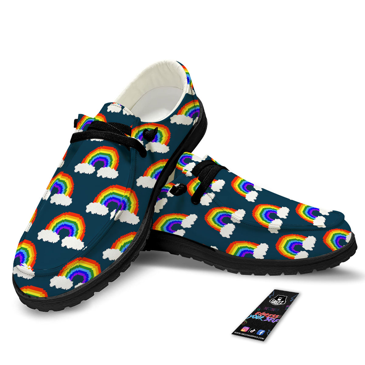 Rainbow Pixel Print Pattern Black Loafers-grizzshop