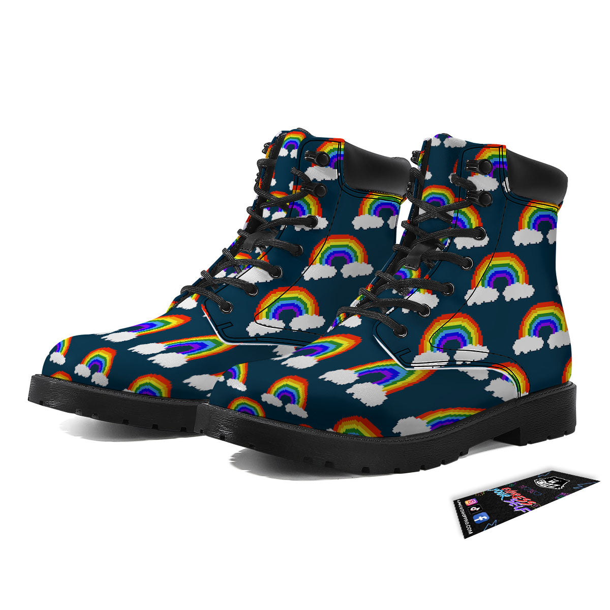 Rainbow Pixel Print Pattern Boots-grizzshop